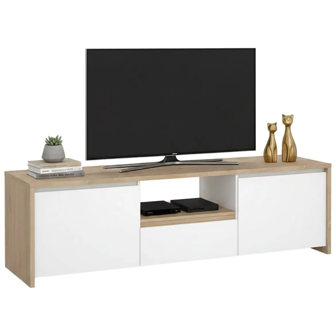Porta TV rovere e bianco lucido 204x42x48h cm modulabile - Animeli