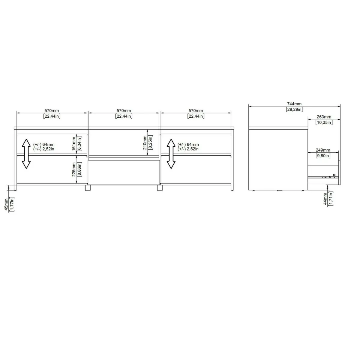 Porta TV rovere e bianco lucido 204x42x48h cm modulabile - Animeli