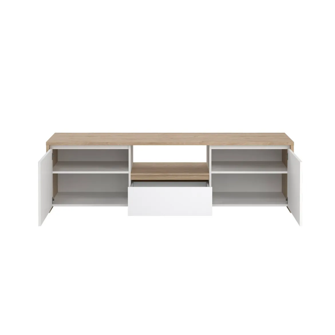 Porta TV rovere e bianco lucido 204x42x48h cm modulabile - Animeli
