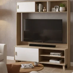 Porta TV rovere e bianco 158x48x180h cm 2 ante - Nicosia