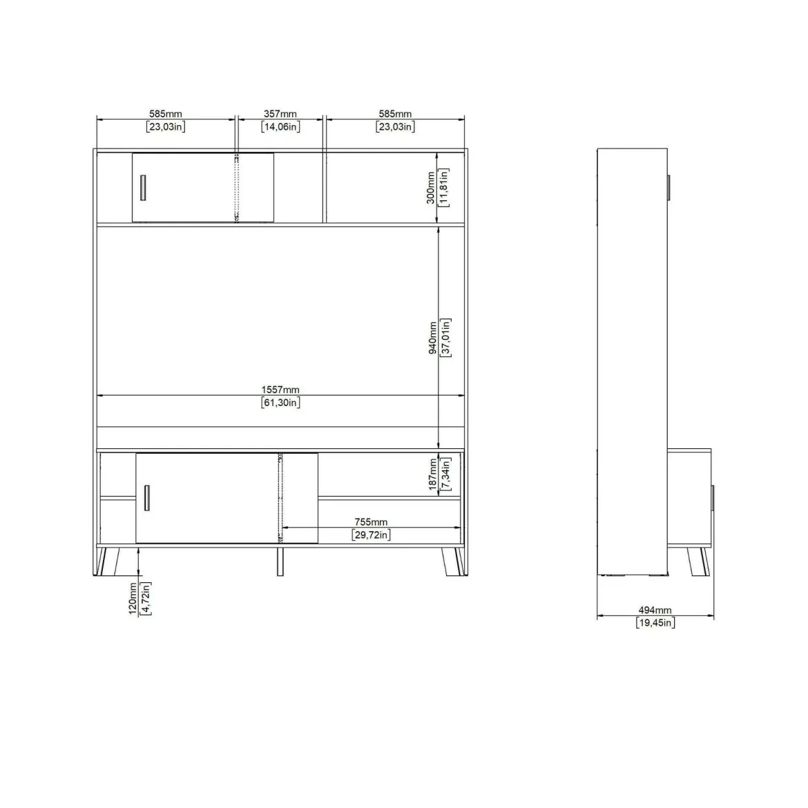 Porta TV rovere e bianco 158x48x180h cm 2 ante - Nicosia