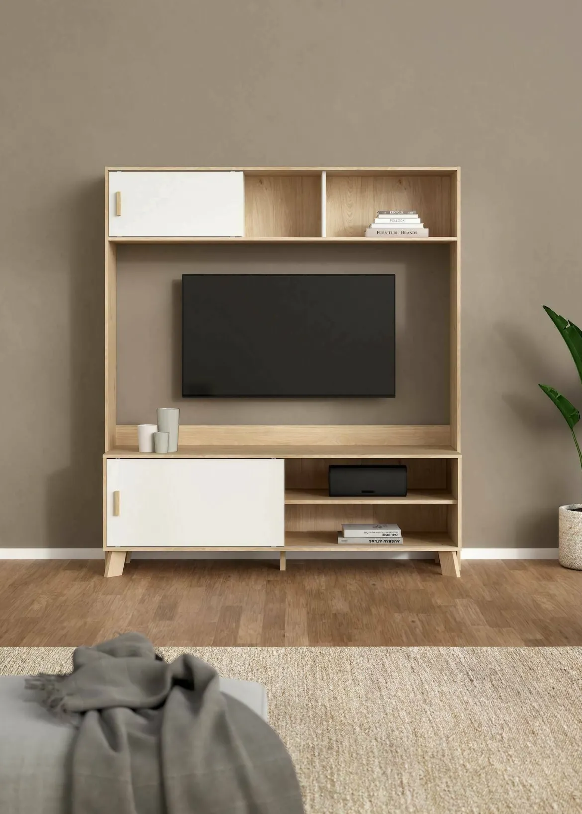 Porta TV rovere e bianco 158x48x180h cm 2 ante - Nicosia