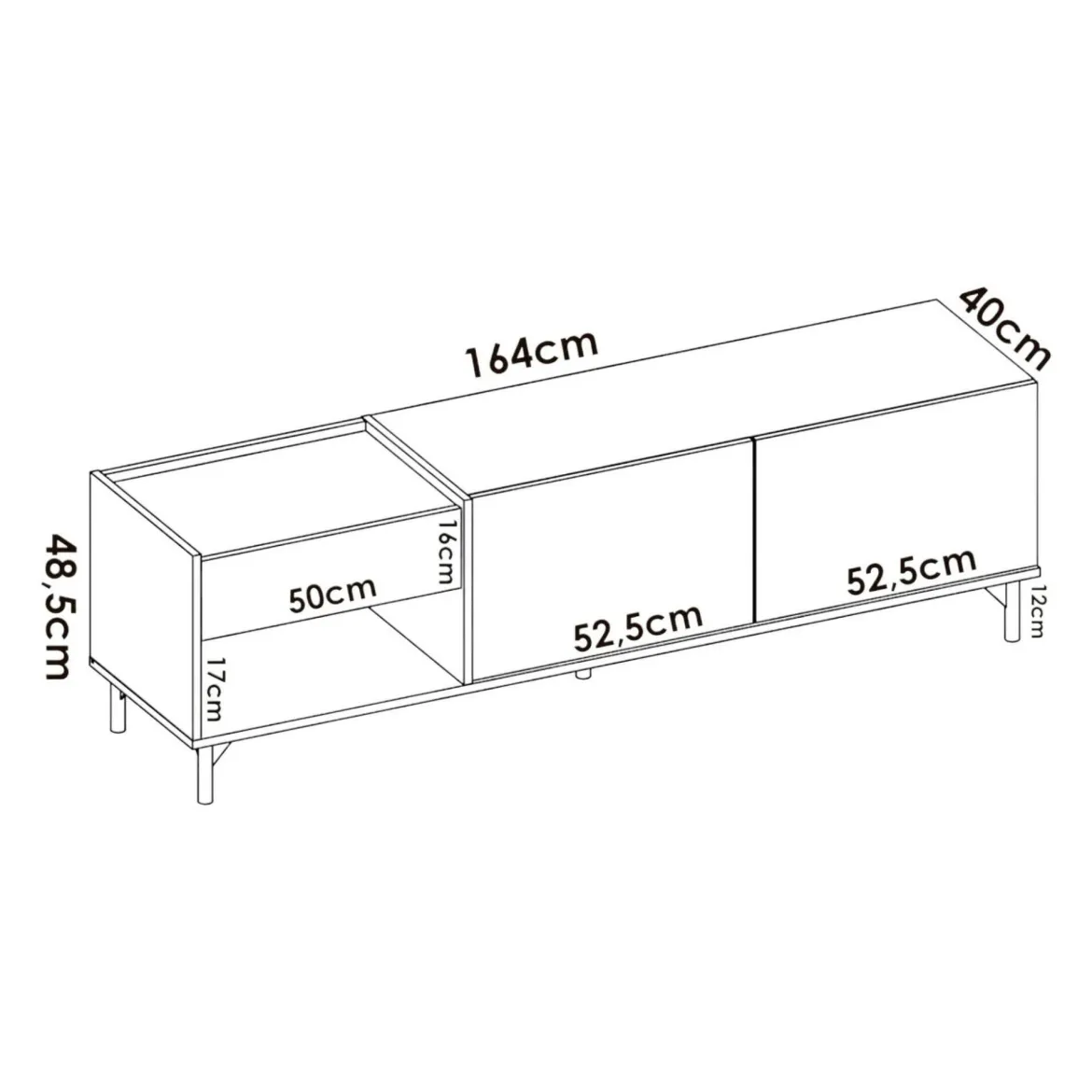 Porta TV rovere nodi e antracite 165x40x46h cm modulabile - Argon