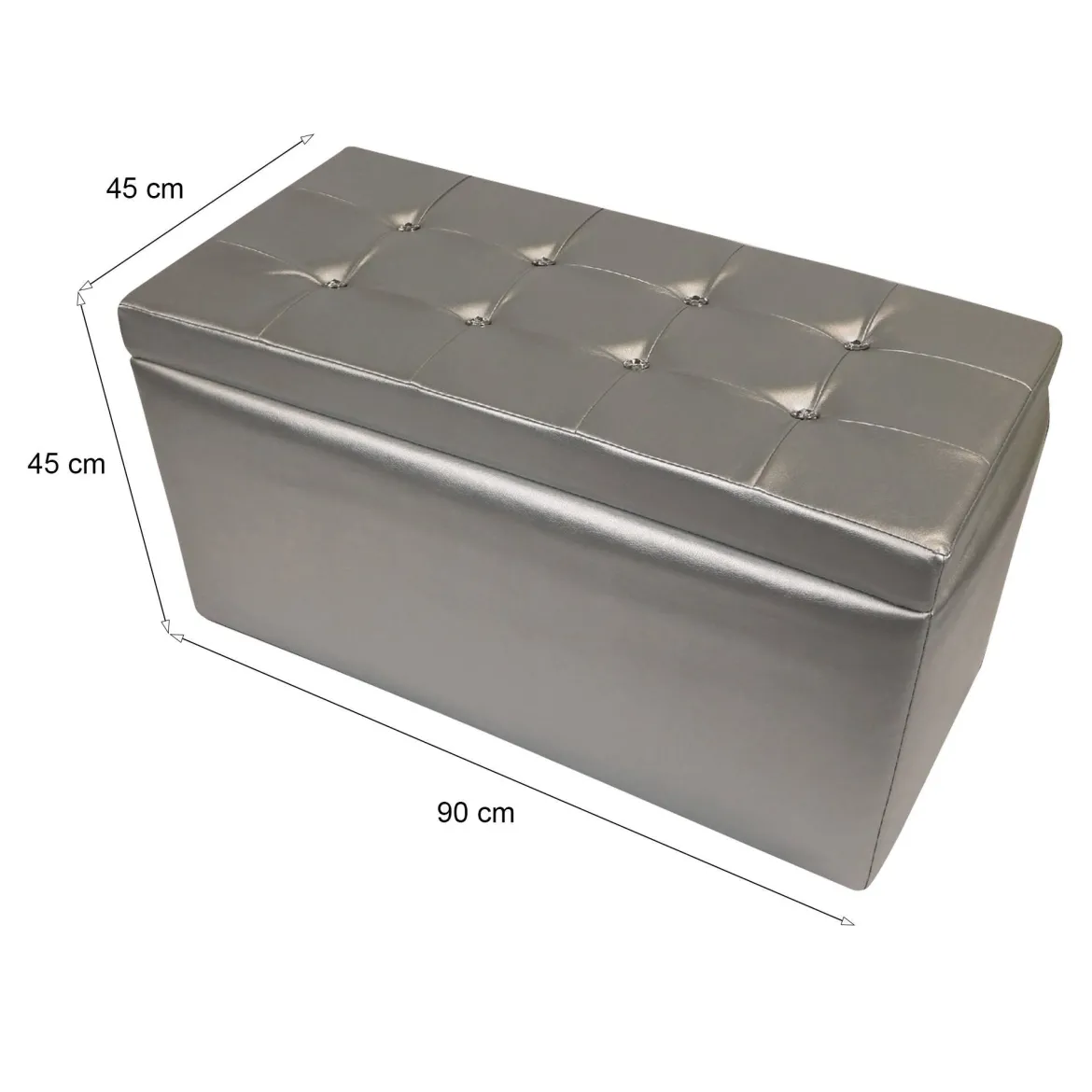 Pouf contenitore imbottito in ecopelle 90x45x45h cm argento - Felicita