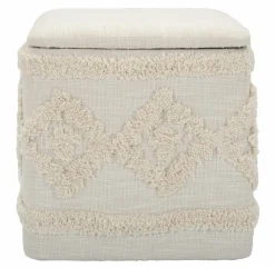 Pouf contenitore quadrato in tessuto 40x40x40h cm bianco - Jarrar