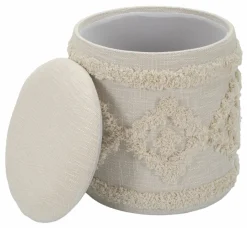 Pouf contenitore rotondo in tessuto 35x35x40h cm bianco - Jarrar