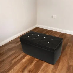Pouf contenitore salvaspazio in ecopelle 90x45x45h cm nero - Felicita