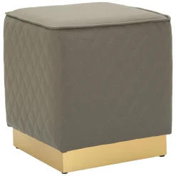 Pouf Grigio Tortora oro Rivestimento Trapuntato in Ecopelle Forma Quadrato 38x38x38h cm, Colore Struttura oro - Daseloba