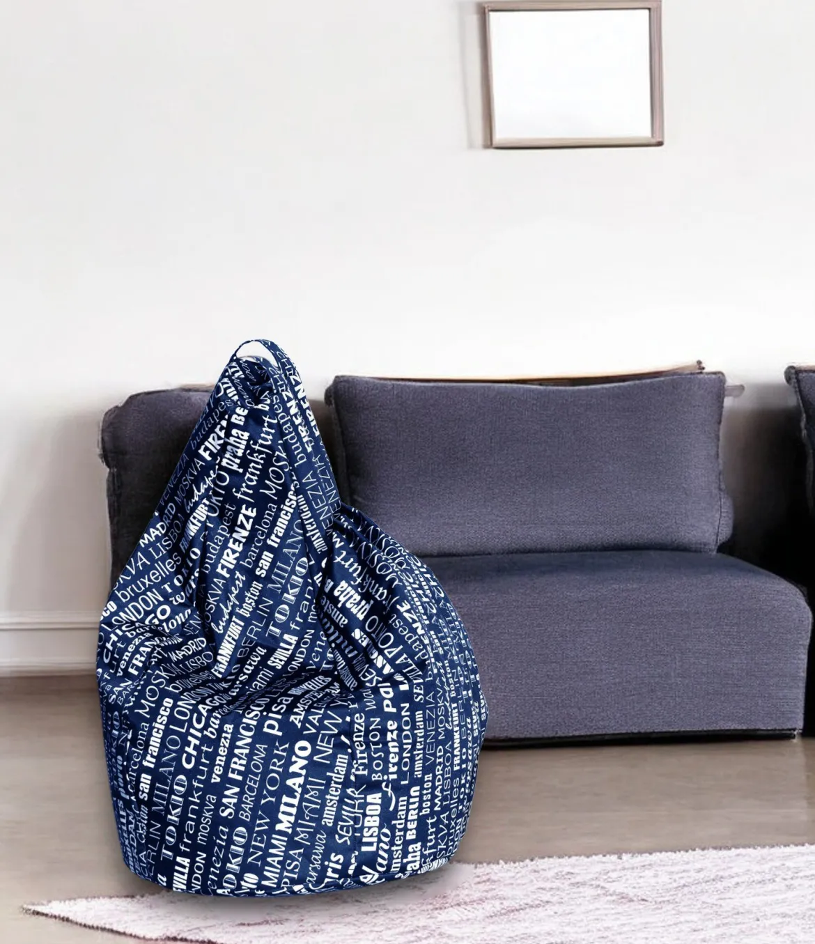 Pouf sacco blu e bianco 80x80x120h cm - Marisa