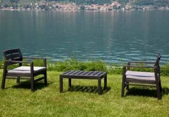 Salottino da esterno 2 posti e 1 tavolo effetto doghe antracite - Alfio