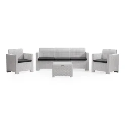 Salotto da cortile poltrone e divano effetto rattan bianco - Admiral