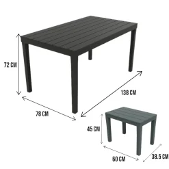 Salotto da esterno panchine e tavolo effetto doghe antracite - Asta