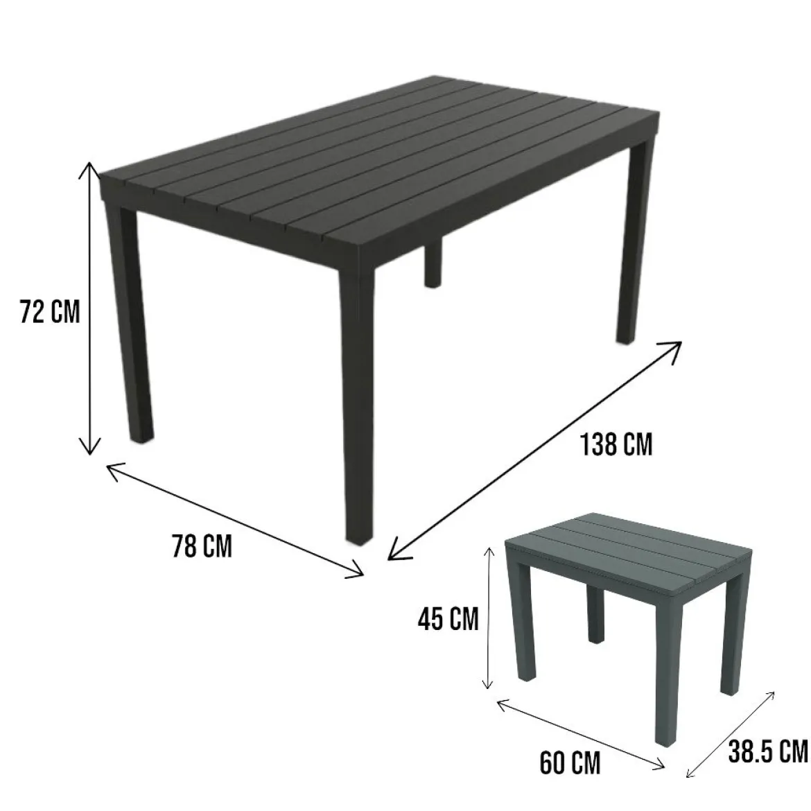 Salotto da esterno panchine e tavolo effetto doghe antracite - Asta