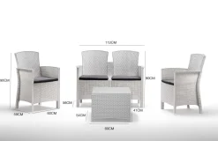 Salotto da esterno 4 poltrone e 1 divano con tavolino contenitore bianco - Asiak