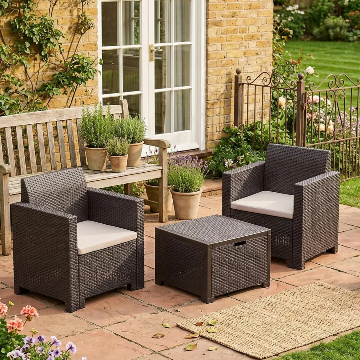 Salotto da esterno poltrone effetto rattan marrone - Apis