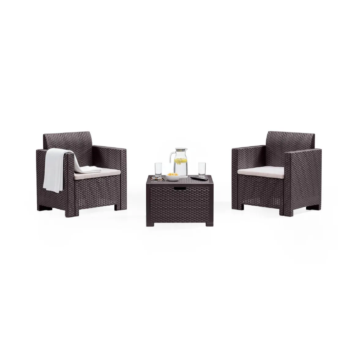Salotto da esterno poltrone effetto rattan marrone - Apis