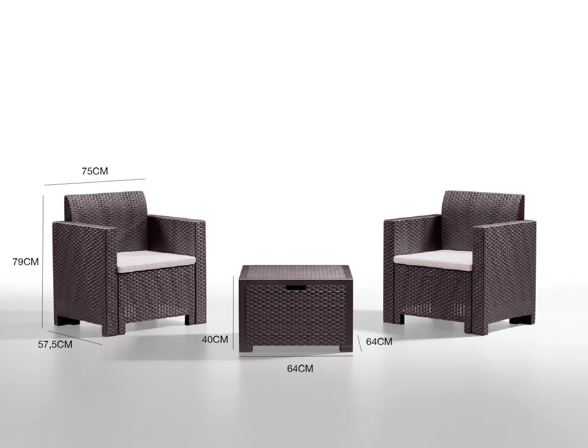 Salotto da esterno poltrone effetto rattan marrone - Apis
