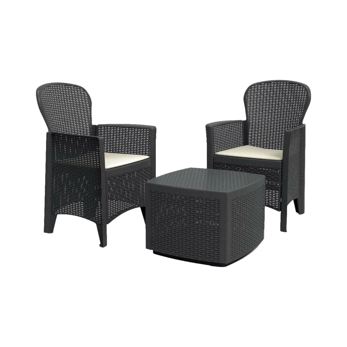 Salotto da esterno 2 poltrone 1 tavolino contenitore antracite - Anny