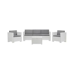 Salotto da esterno 5 posti e 1 tavolo effetto rattan bianco - Somnus
