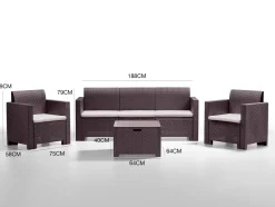 Salotto da esterno 5 posti e 1 tavolo effetto rattan marrone - Admiral