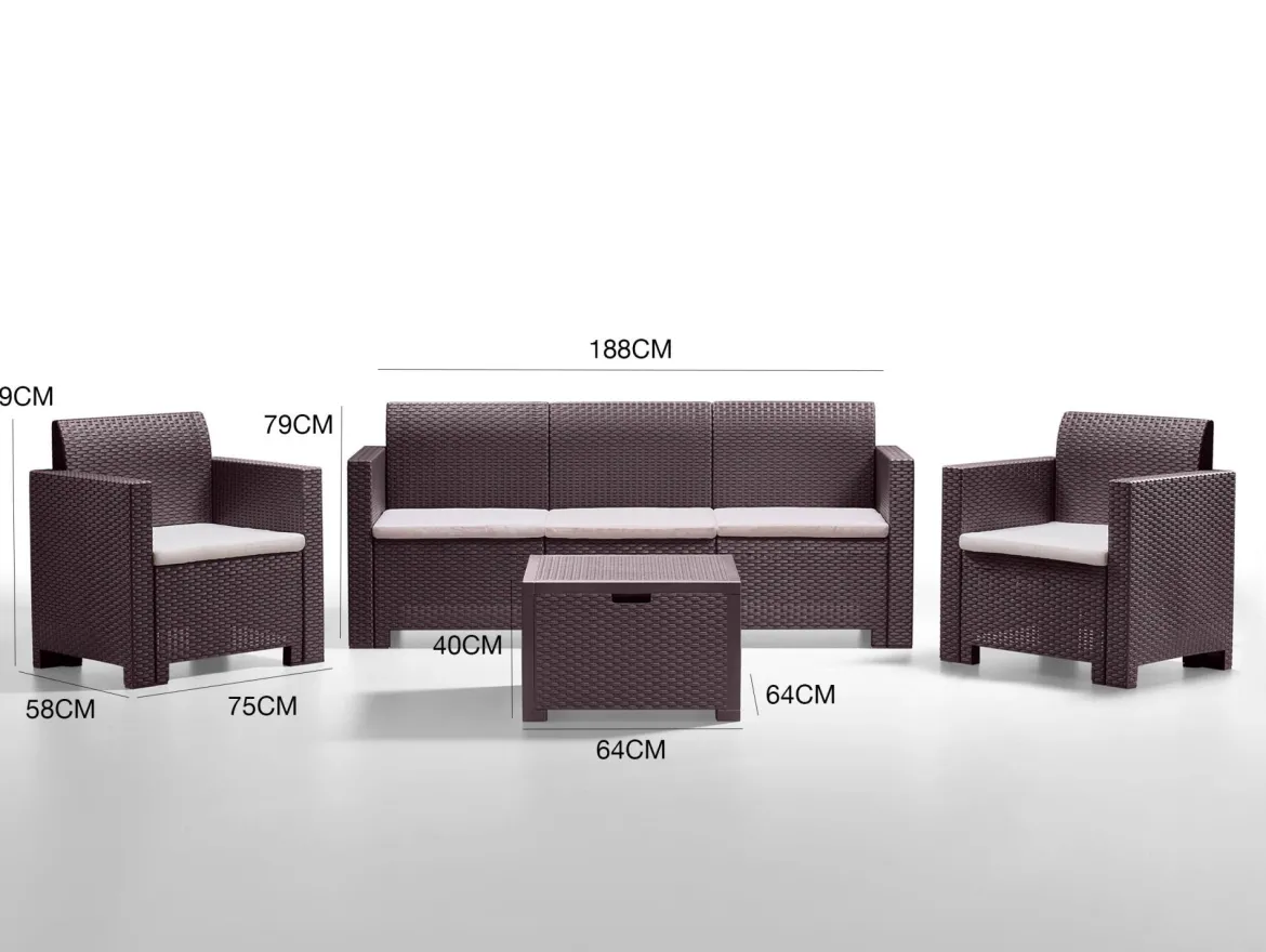 Salotto da esterno 5 posti e 1 tavolo effetto rattan marrone - Admiral