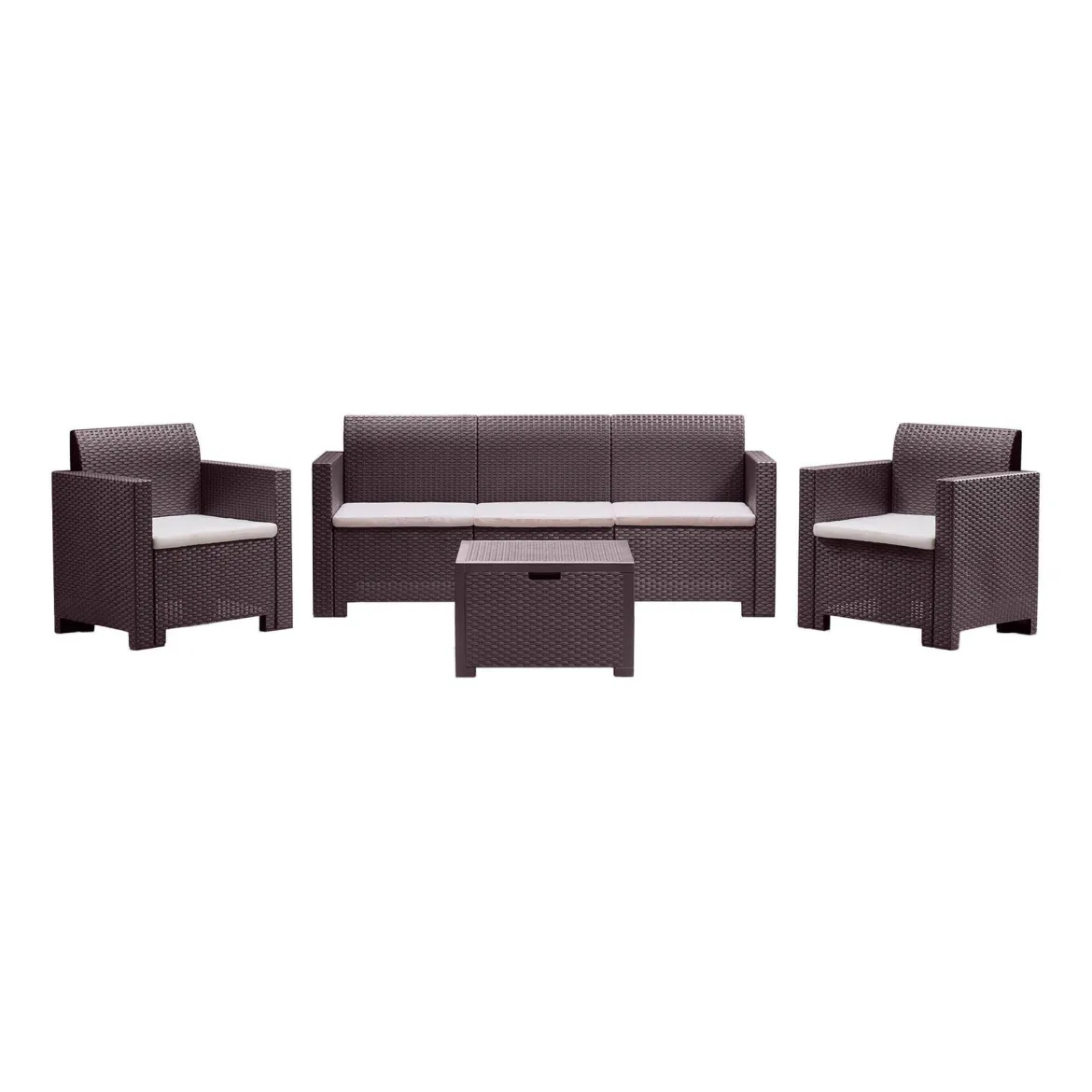 Salotto da esterno 5 posti e 1 tavolo effetto rattan marrone - Admiral