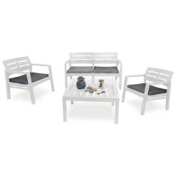Salotto da giardino panche e tavolo effetto doghe bianco - Arti