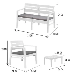 Salotto da giardino panche e tavolo effetto doghe bianco - Arti