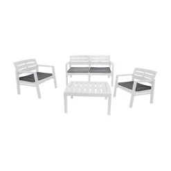 Salotto da giardino panche e tavolo effetto doghe bianco - Arti