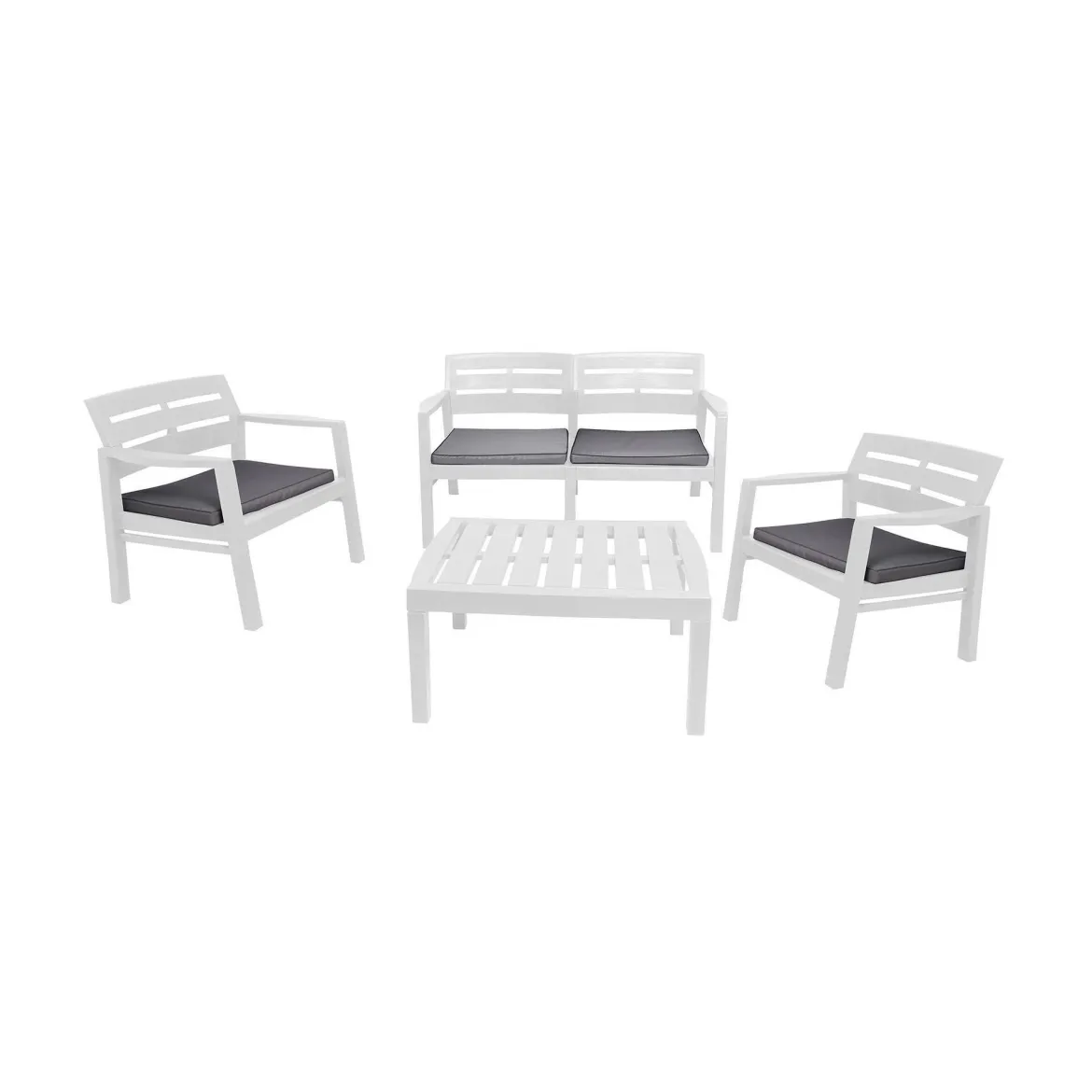 Salotto da giardino panche e tavolo effetto doghe bianco - Arti