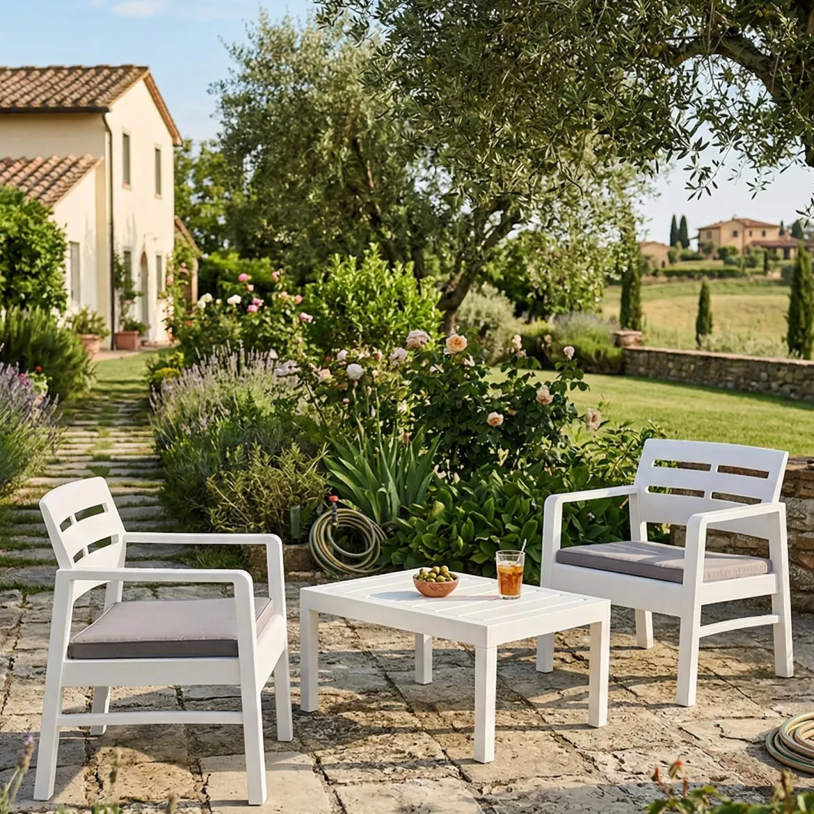 Salotto da giardino 2 poltrone bianco - Alfio