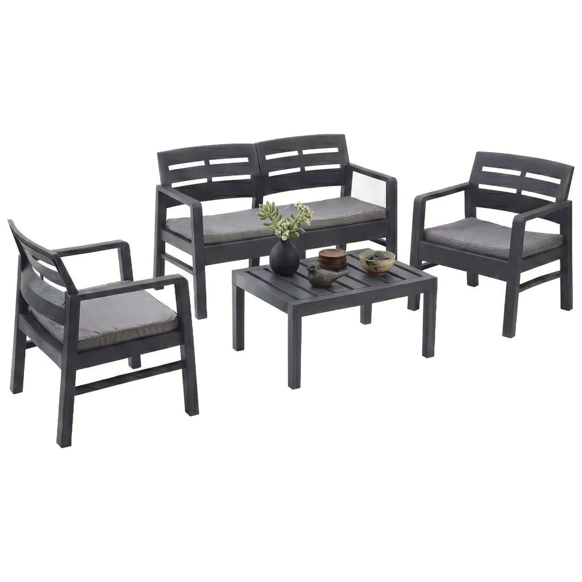 Salotto da giardino 4 posti e 1 tavolo antracite - Camisano