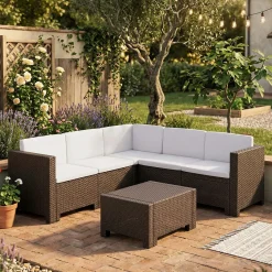 Salotto da giardino 5 posti e 1 tavolo marrone - Camerota