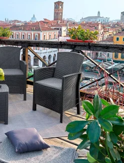 Salotto da terrazza poltrone e divano effetto rattan antracite - Eustachia