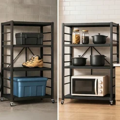Scaffali Nero Antracite 5 Ripiani Richiudibile 71x38x156h cm, Peso Supportato 40 kg - Minori