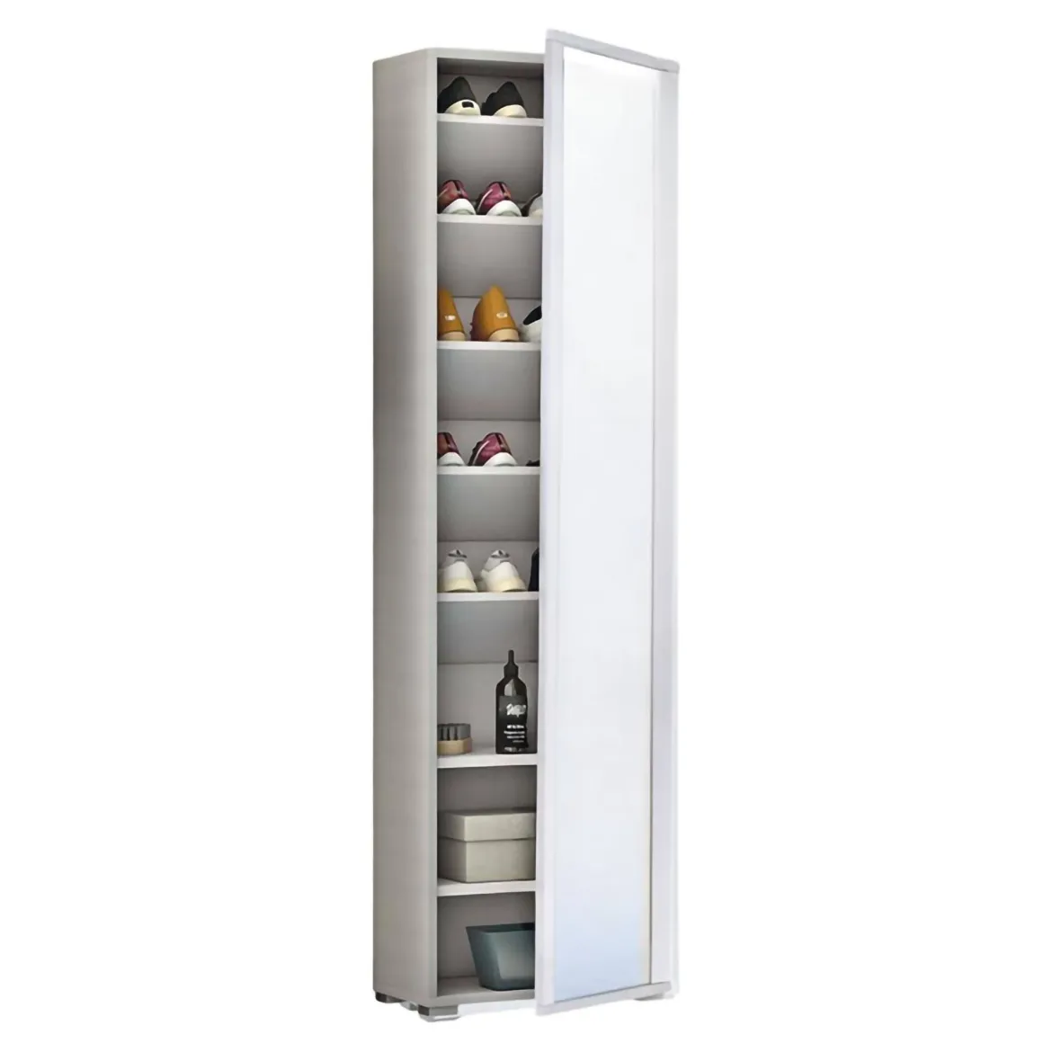 Scarpiera alta bianca 50x182h cm anta a specchio - Asiago