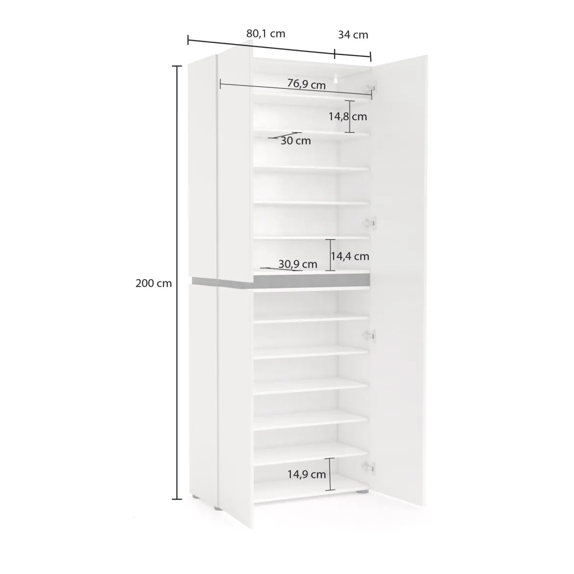 Scarpiera 3 ante bianca lucida e antracite 80x200h cm - Baiso