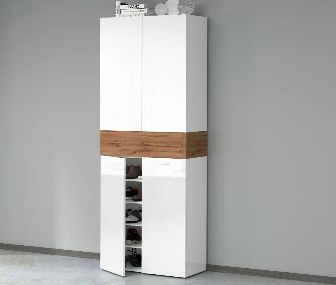 Scarpiera 5 ante bianca lucida e rovere 76x200h cm - Asklol