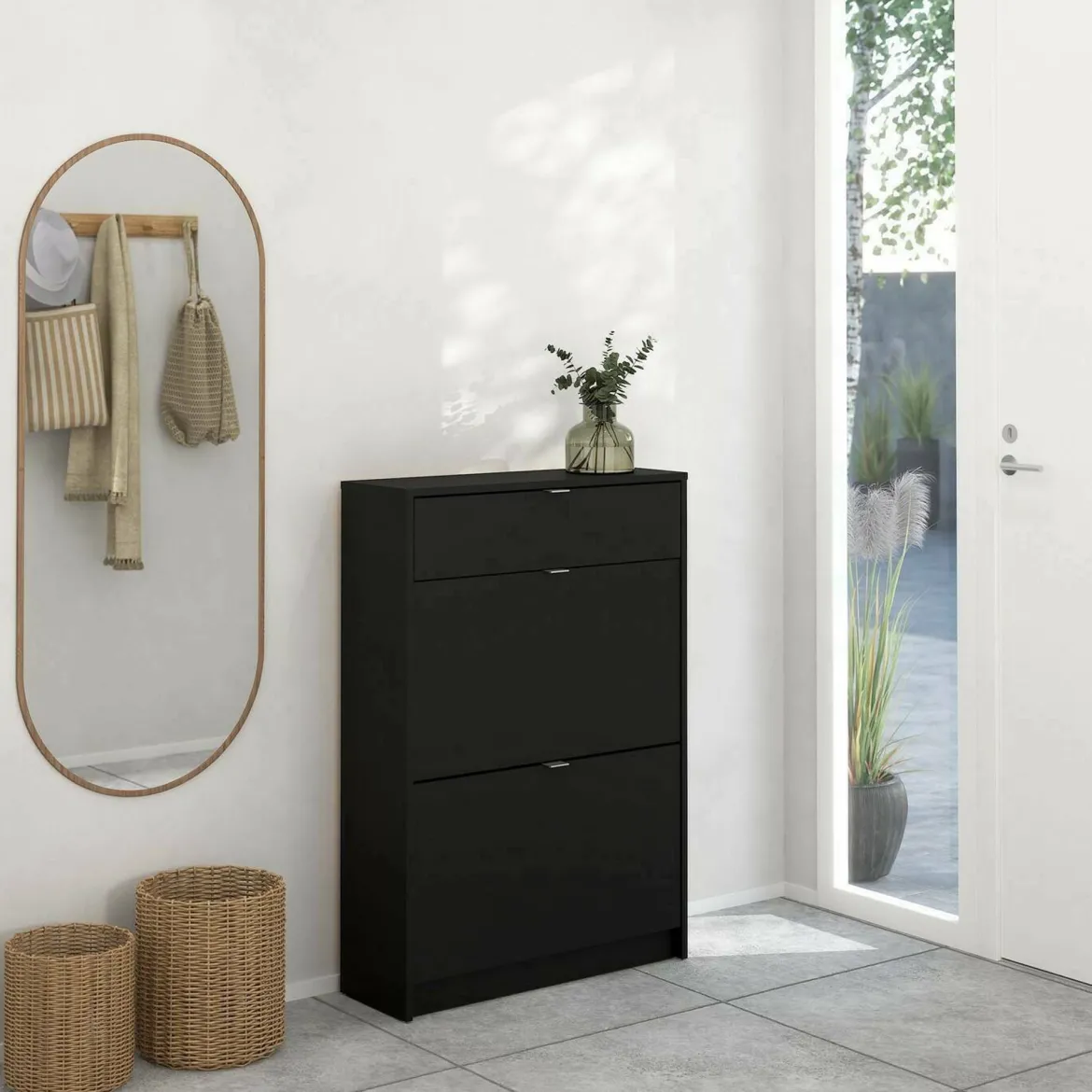 Scarpiera 2 ante e 1 cassetto nera 70x101h cm - Theophile