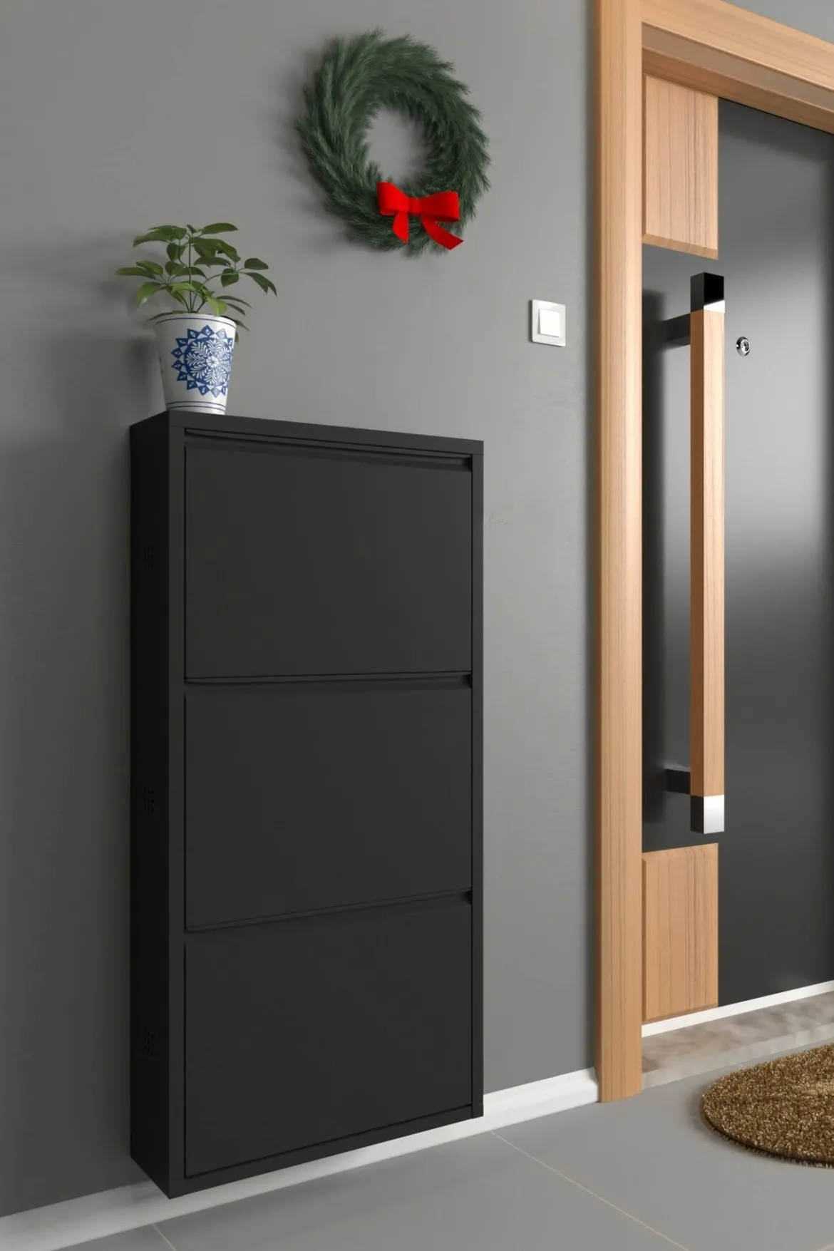 Scarpiera 3 ante nera 50x104h cm in metallo - Alexa