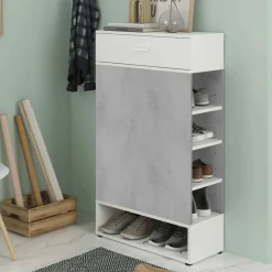Scarpiera aperta con 1 cassetto cemento e bianca 67x119h cm - Idea