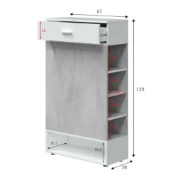 Scarpiera aperta con 1 cassetto cemento e bianca 67x119h cm - Idea