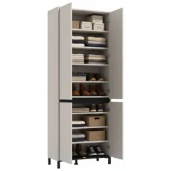 Scarpiera Beige Nero 9 Ripiani 4 Ante 80x40x205.5h cm, Piedini Inclusi - Peligni