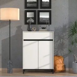 Scarpiera Beige Nero un Cassetto 4 Ripiani 80x40x109.5h cm, 2 Ante - Ilarione