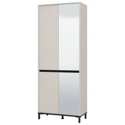 Scarpiera Beige Rovere Nodi Nero 9 Ripiani con Specchio 80x40x205.5h cm, 4 Ante - Scansano