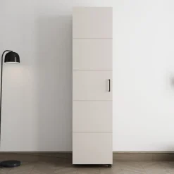 Scarpiera Bianco Crema 6 Ripiani Un'anta 68x33x113h cm, Ante con Doppia Capienza, Apertura con Ruote - Porvoo