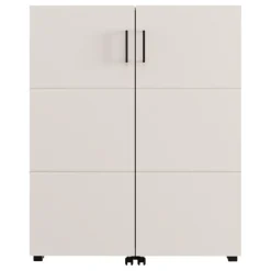 Scarpiera Bianco Crema 9 Ripiani 2 Ante 92x33x113h cm, Ante con Doppia Capienza, Apertura con Ruote - Ystad