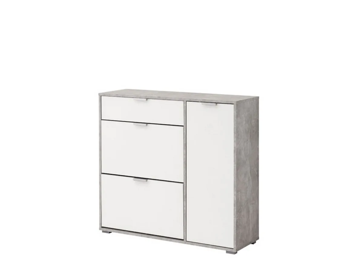 Scarpiera Bianco Grigio Cemento un Cassetto 12 Paia 102x33x94.5h cm, 2 Ripiani - Fabriano