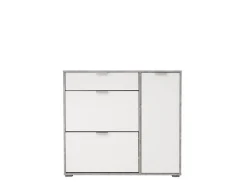 Scarpiera Bianco Grigio Cemento un Cassetto 12 Paia 102x33x94.5h cm, 2 Ripiani - Fabriano