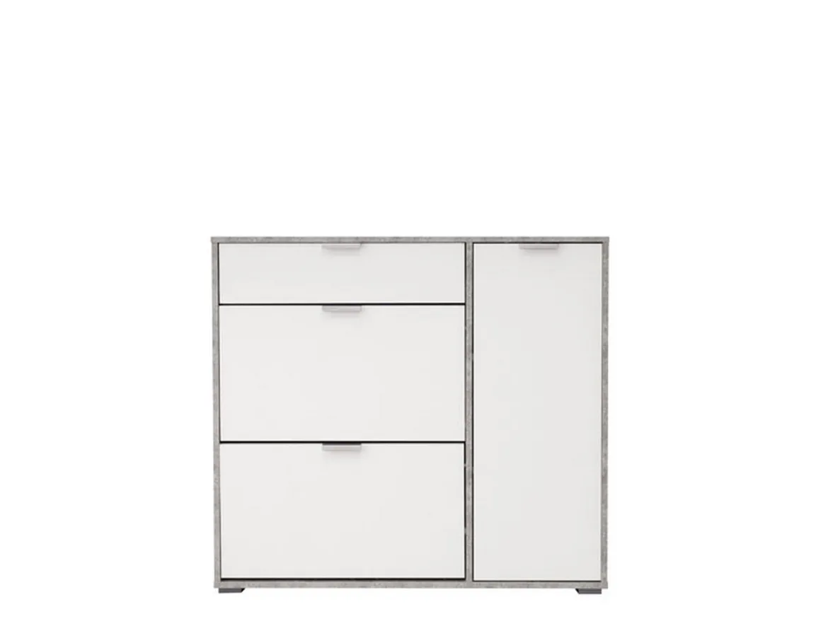 Scarpiera Bianco Grigio Cemento un Cassetto 12 Paia 102x33x94.5h cm, 2 Ripiani - Fabriano